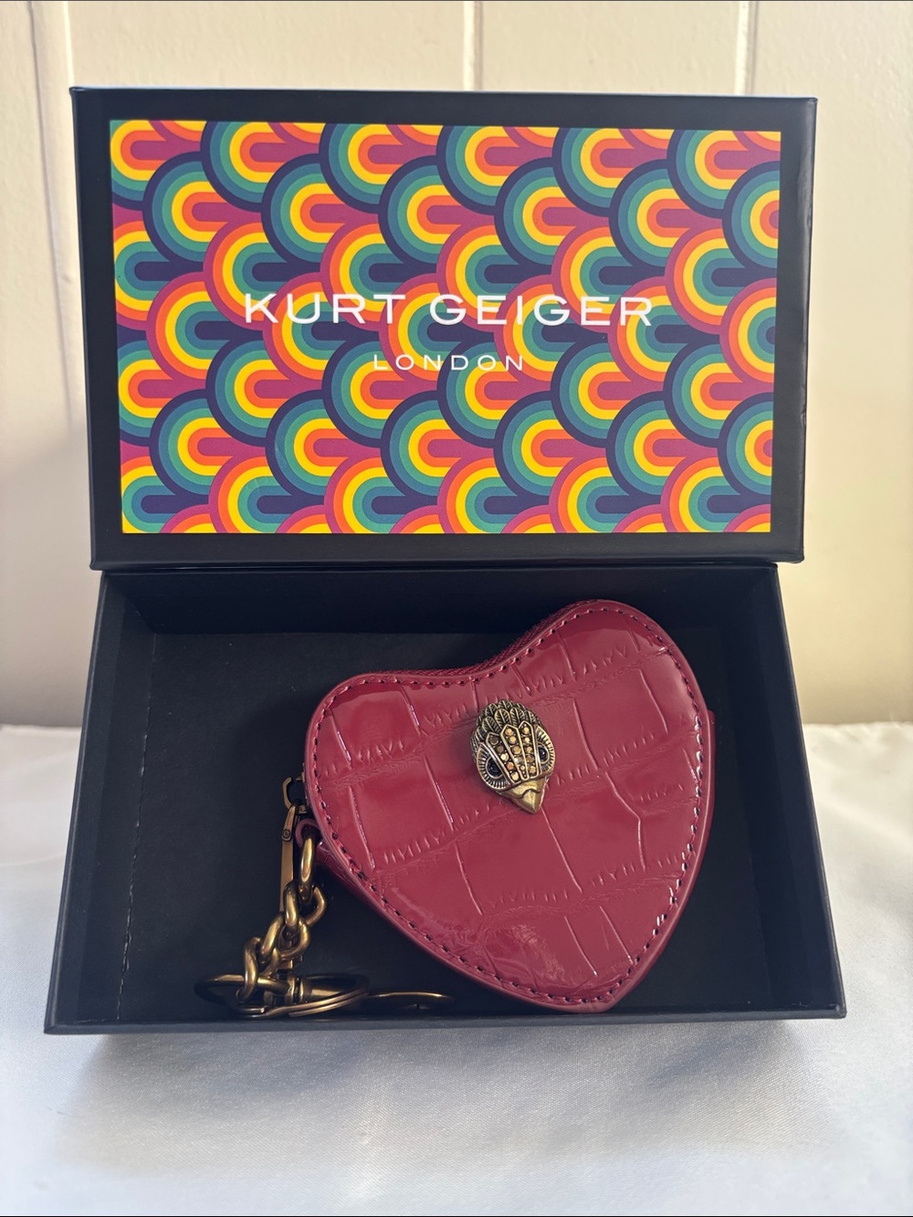 ♥️ NIB / NWT Kurt Geiger London Kensington Heart Pouch Bag Charm / Keyring ♥️